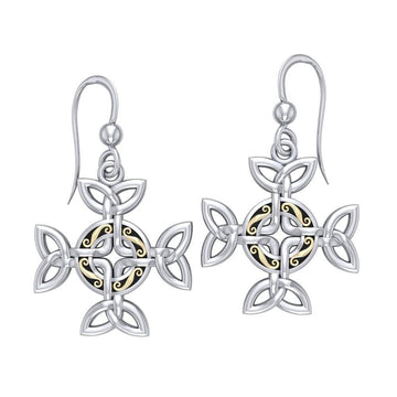 Celtic Knotwork Cross Silver with 18k Gold accent Earrings MER710 - Jewelry